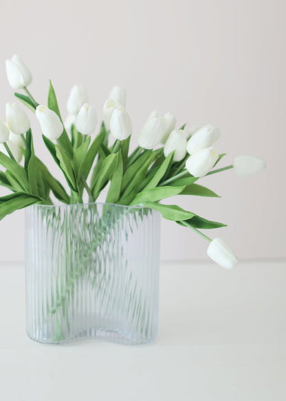 Clear Glass Ridged Asymmetrical Vase - 7.75"