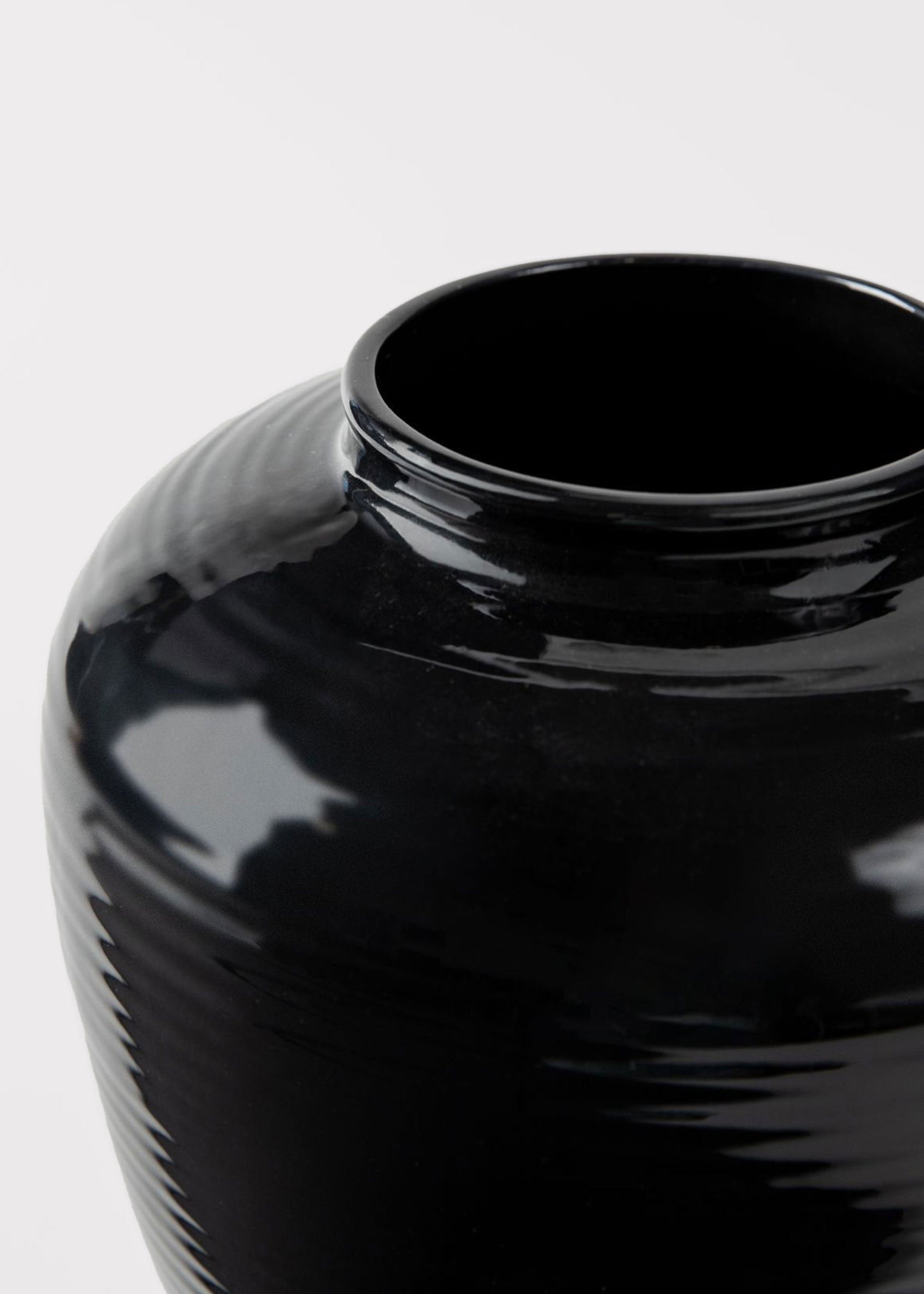 Glazed Afloral™ Ribbed Stoneware Table Vase in Noir - 8"