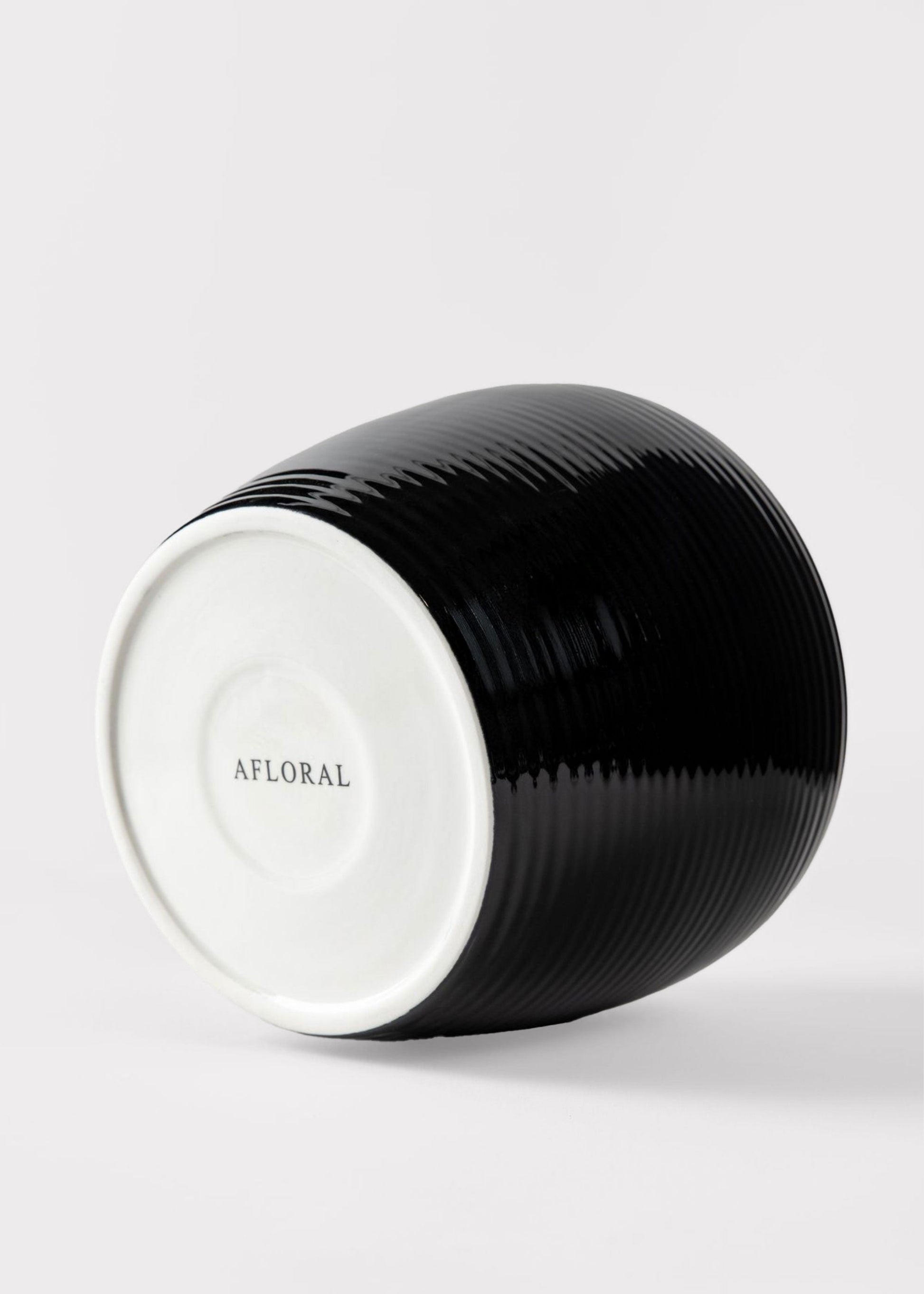 Glazed Afloral™ Ribbed Stoneware Table Vase in Noir - 8"