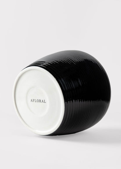 Glazed Afloral™ Ribbed Stoneware Table Vase in Noir - 8"