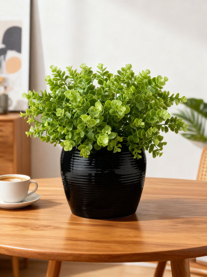 Glazed Afloral™ Ribbed Stoneware Table Vase in Noir - 8"