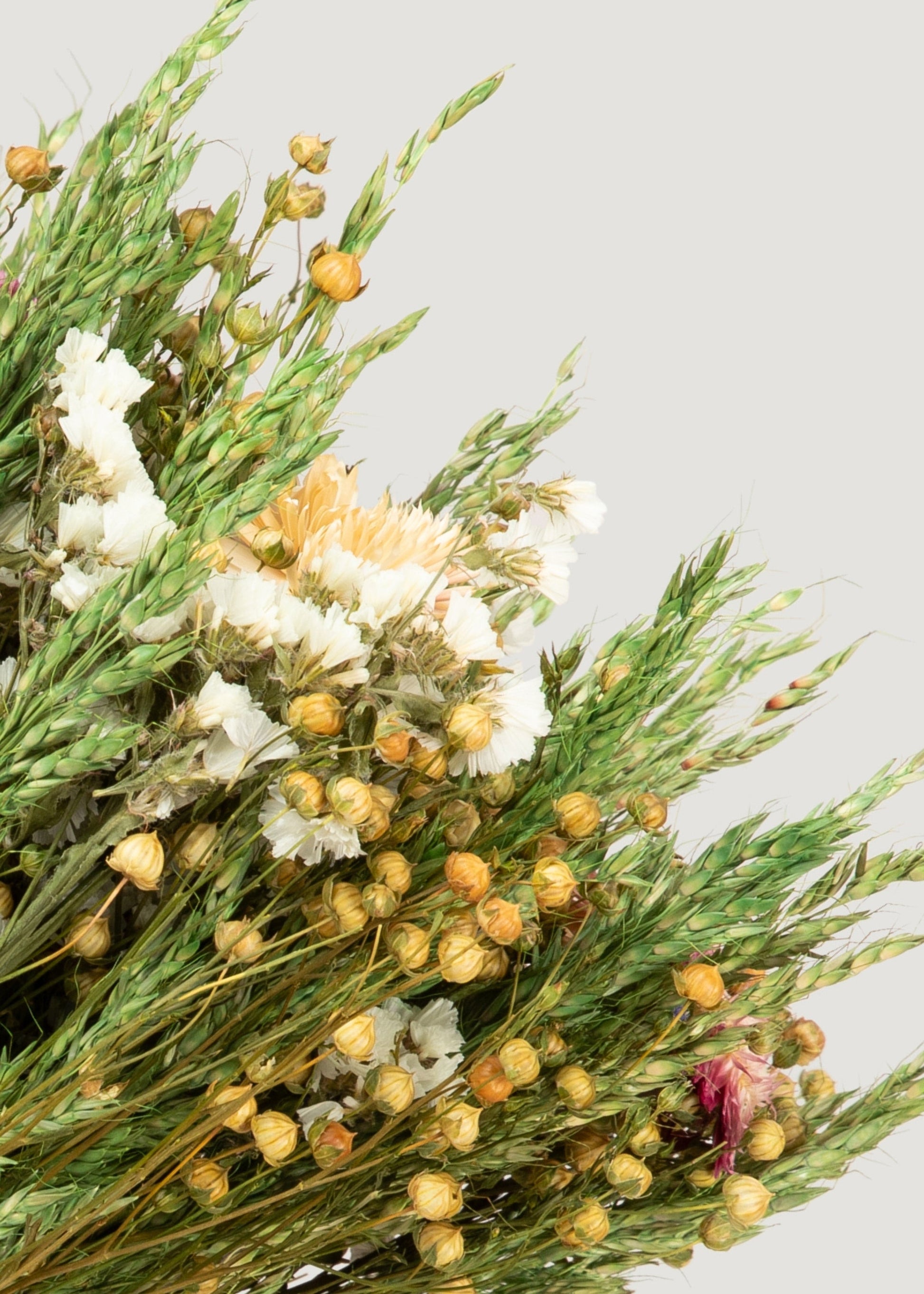 Mixed Dried Flower Bouquet of Flax and Fuchsia Strawflowers - 18"