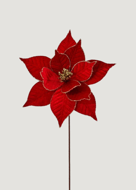 Large Red Velvet Christmas Poinsettia Fake Flower - 13" Wide
