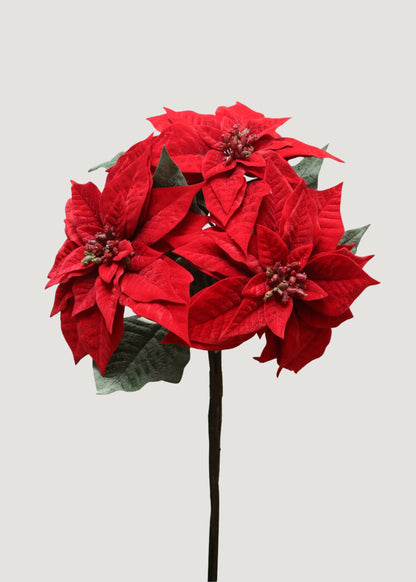 Red Artificial Christmas Poinsettia Flower Bush - 29.5"