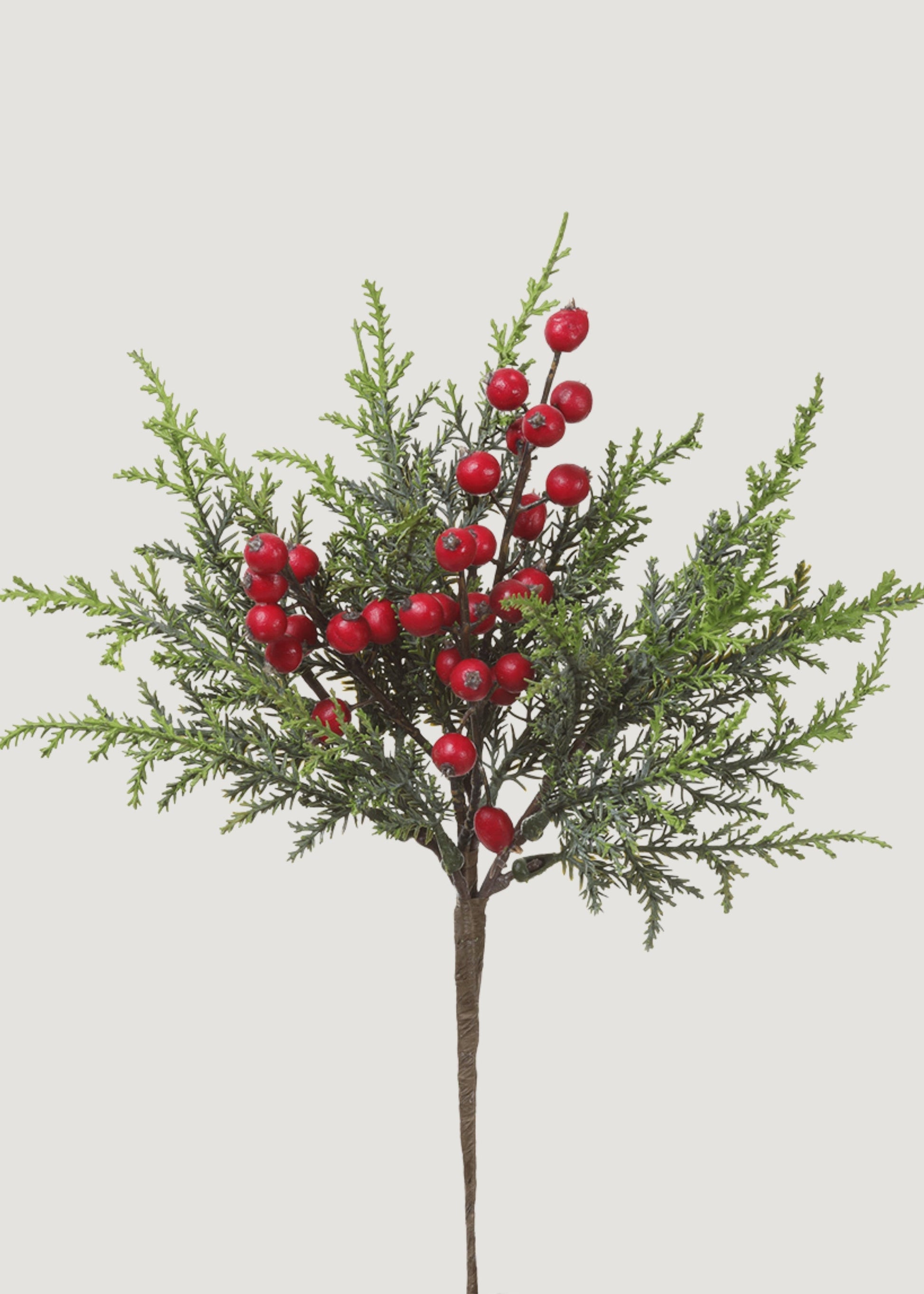 Artificial Winter Cedar Pick with Red Berries - 14"