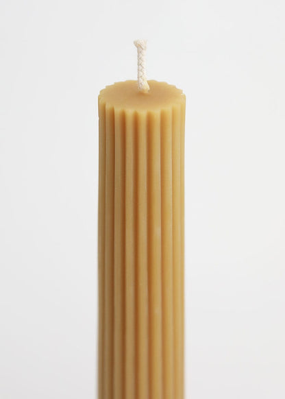Tall Natural Beeswax Fluted Pillar Candle - 13.5"