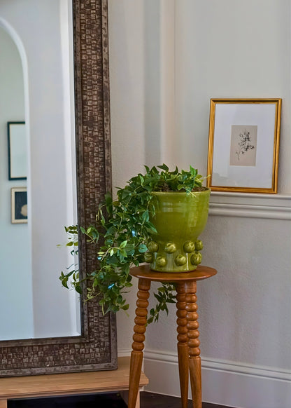 Handmade Terra Cotta Hobnail Footed Vase in Glazed Green - 12.25"
