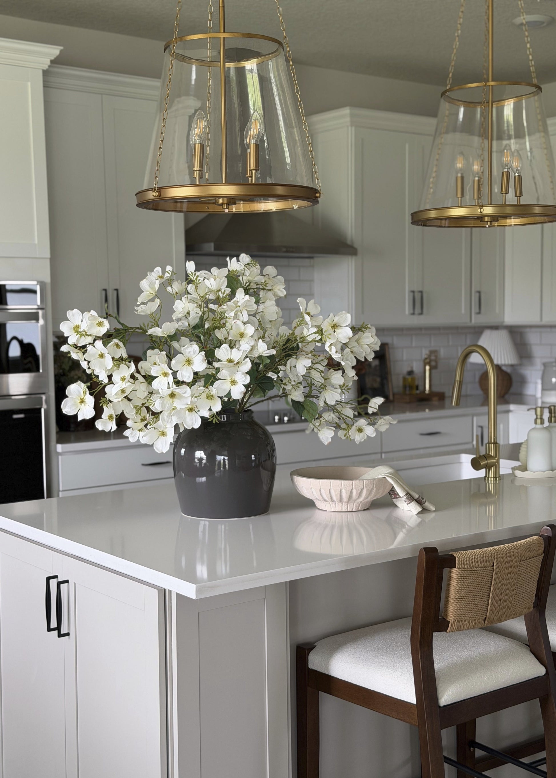 Large White Dogwood Branch and Slate Vase Design