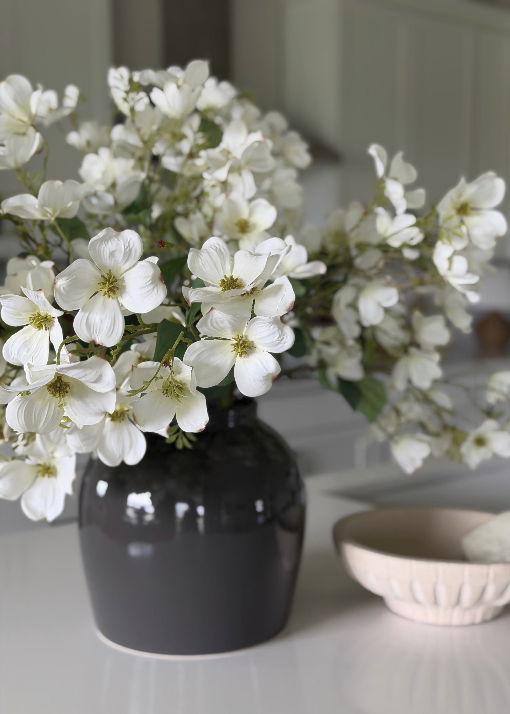 Large White Dogwood Branch and Slate Vase Design