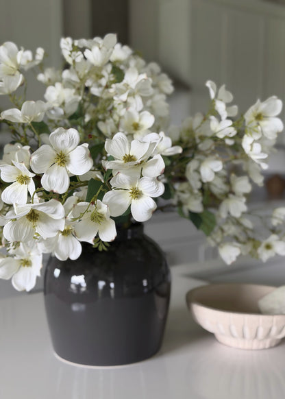 Large White Dogwood Branch and Slate Vase Design