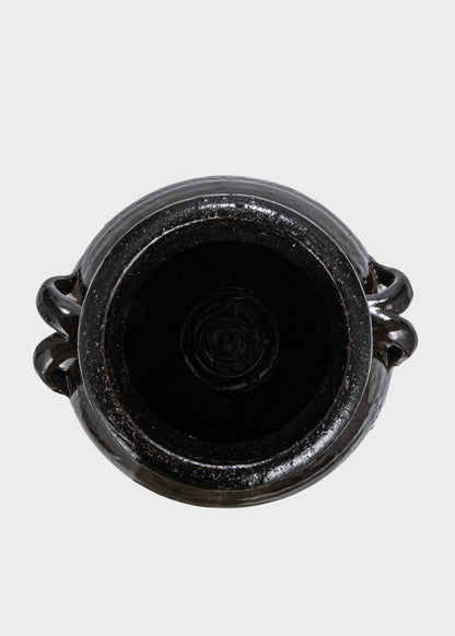 Large Distressed Clay Jar Vase in Dark Brown Black Hue - 11.75"