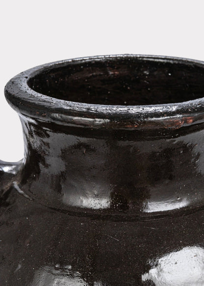 Large Distressed Clay Jar Vase in Dark Brown Black Hue - 11.75"