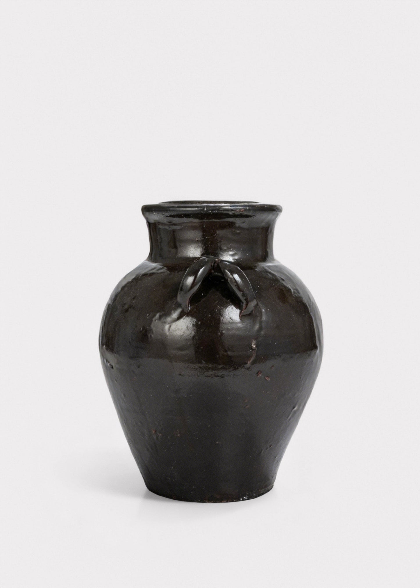 Large Distressed Clay Jar Vase in Dark Brown Black Hue - 11.75"