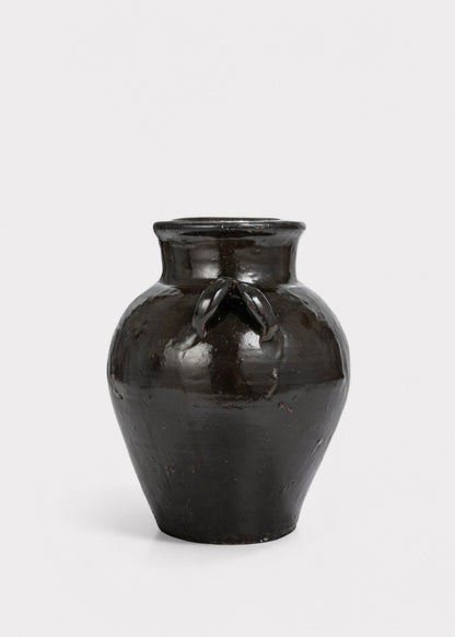 Large Distressed Clay Jar Vase in Dark Brown Black Hue - 11.75"