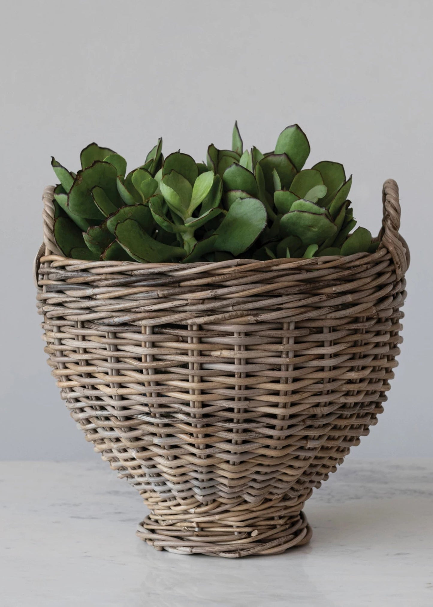 Handmade Rattan Footed Basket with Handles - 16"