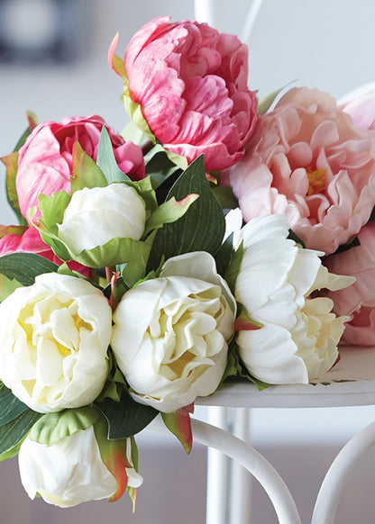 Fuchsia Real Touch Peony Fake Flower Bundle - 10.5"