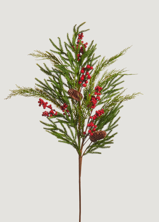 Artificial Winter Pine and Cone Branch with Red Berries - 37"