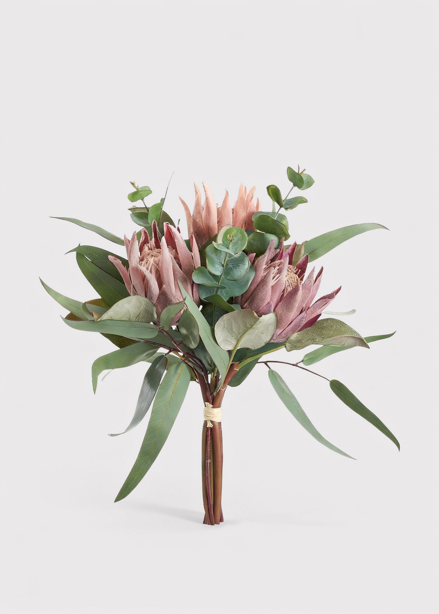 Mauve Fake Protea and Eucalyptus Tropical Flower Bouquet - 13.5"