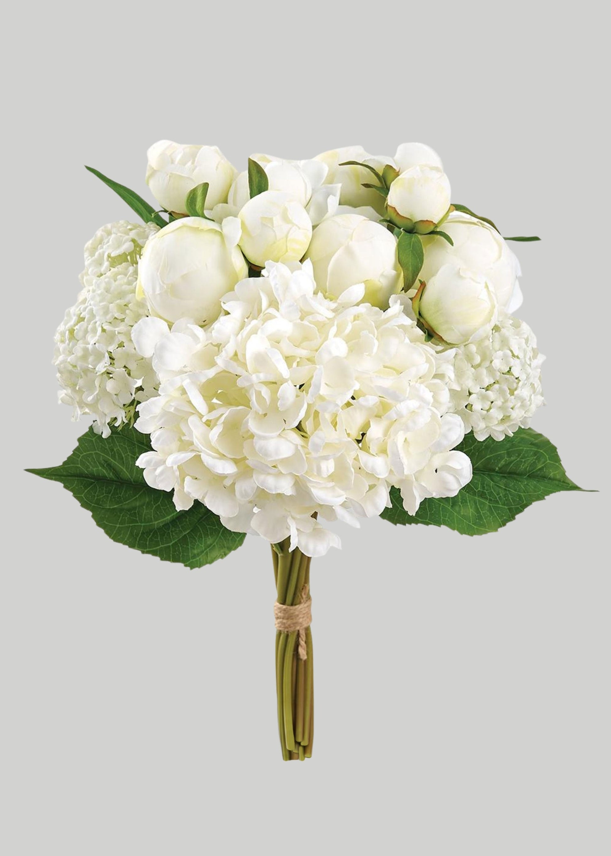 Cream Fake Hydrangea Snowball and Ranunculus Flower Bouquet - 17"