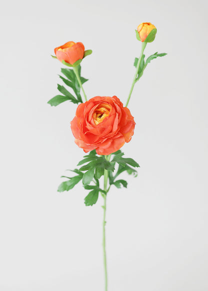 Artificial Ranunculus Flower in Coral Orange - 25"