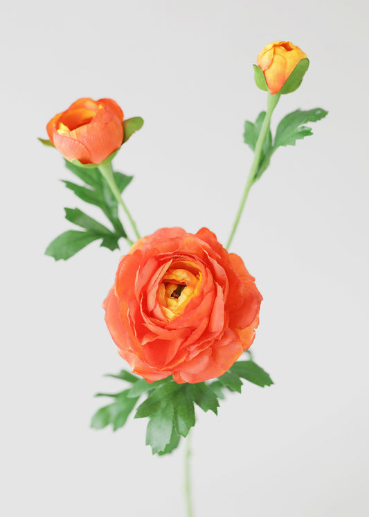 Artificial Ranunculus Flower in Coral Orange - 25"