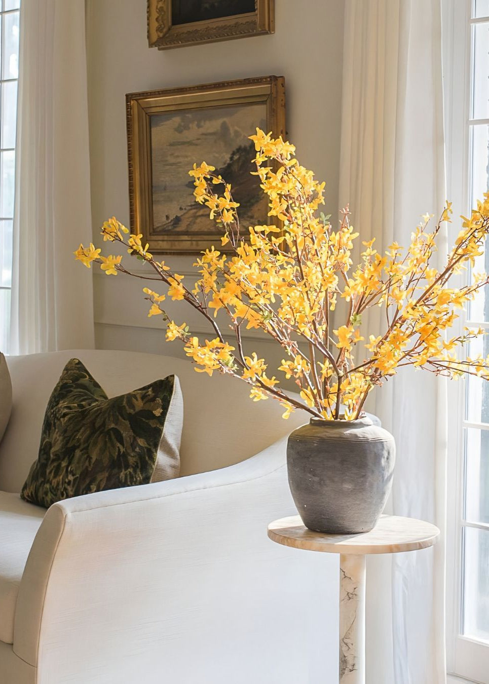 Artificial Forsythia Flower Branch in Golden Yellow - 45"