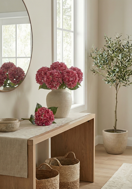 Fuchsia Pink Hydrangea Real Touch Fake Flower - 18.5"