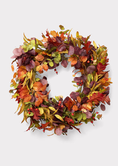 Deluxe Faux Eucalyptus Fall Wreath in Mixed Autumn - 27.5"