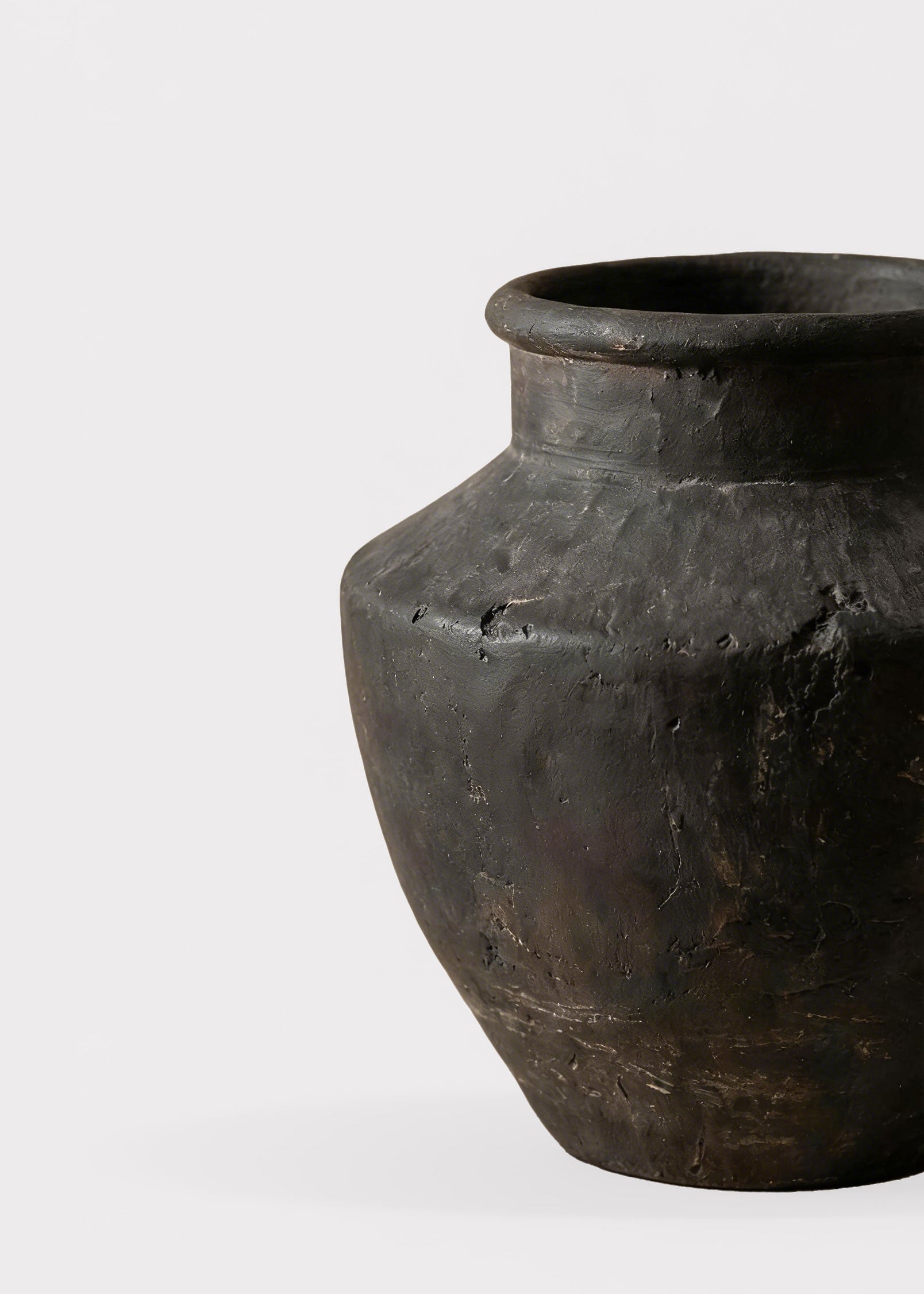 Handmade Terra Cotta Distressed Vase in Charcoal Grey - 7"