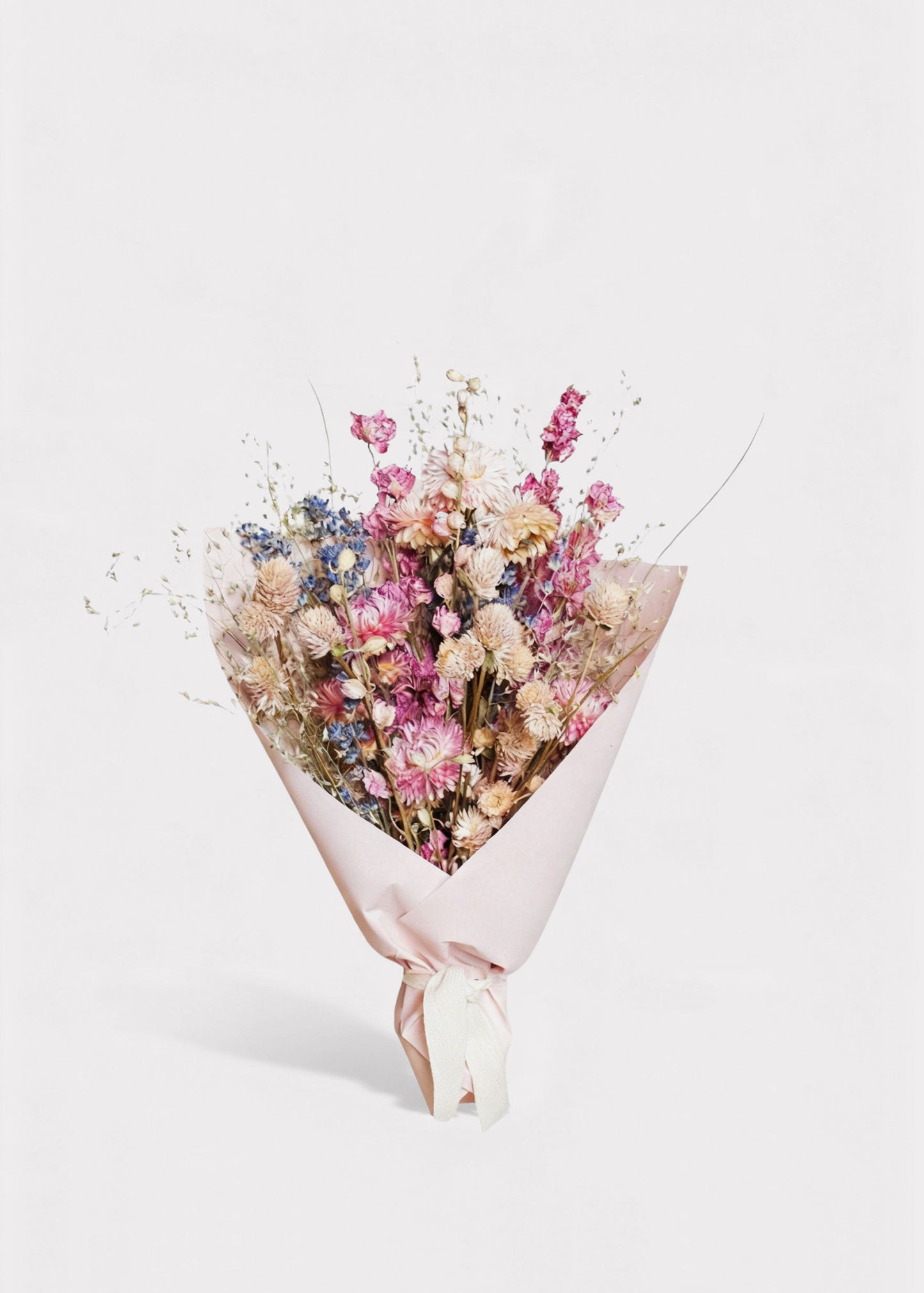 Soft Pink and Blue Small Bouquet of Dried Flowers - 12"