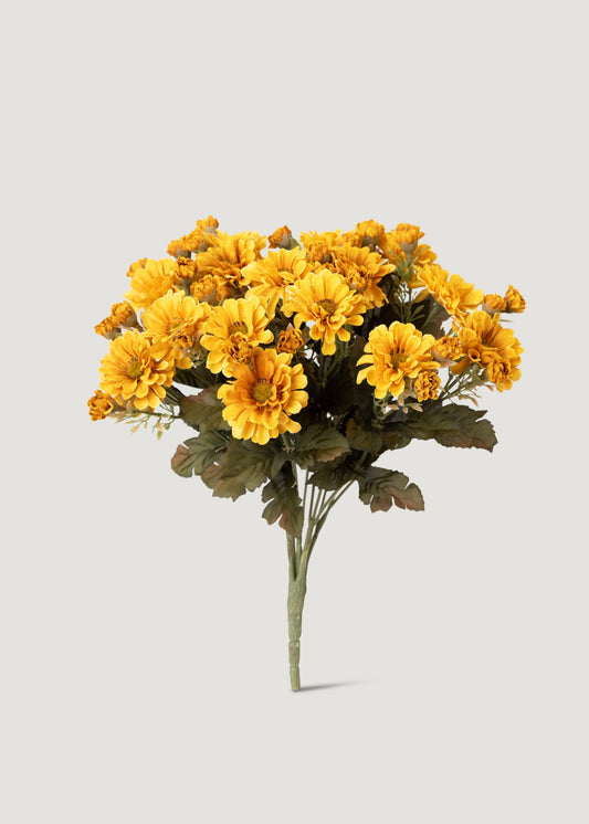 Golden Yellow Artificial Fall Mum Flower Bush - 15"