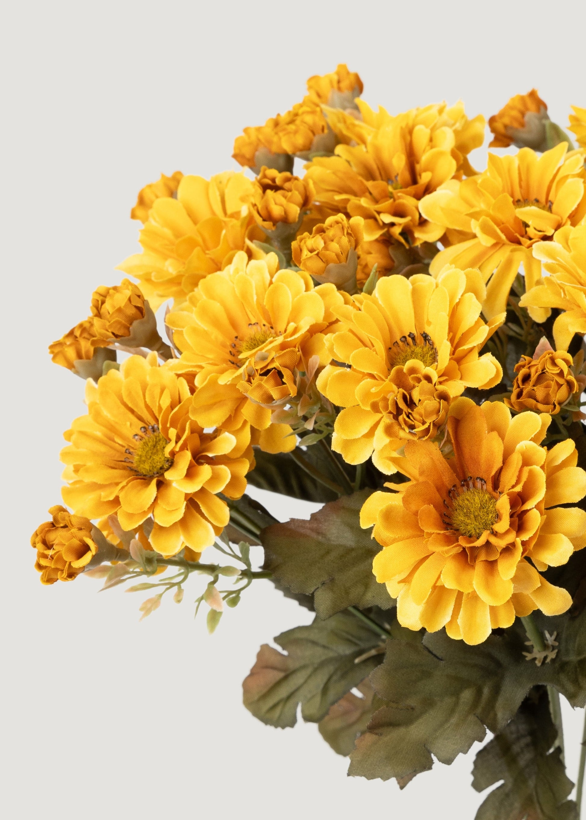 Golden Yellow Artificial Fall Mum Flower Bush - 15"