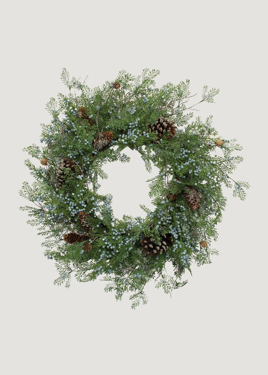 Luxe Faux Juniper Pinecone Wreath - 26"