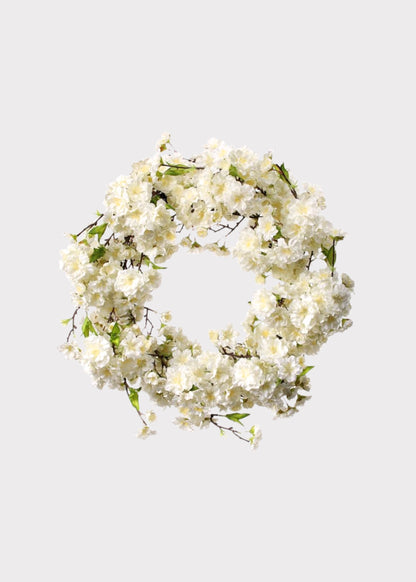 Deluxe Cream Artificial Cherry Blossom Flower Wreath - 20"