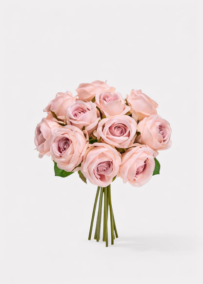 Blush Pink Fake Rose Flower Bundle of 11 - 12"