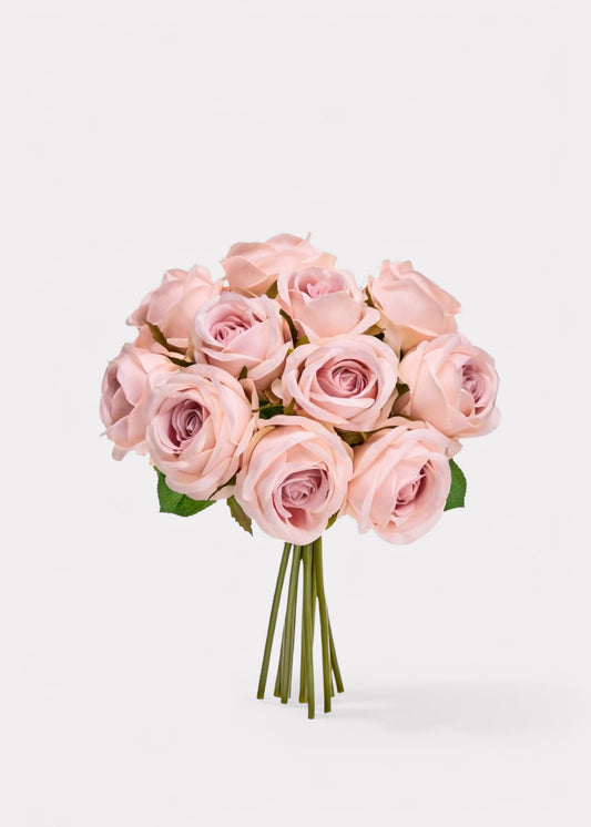 Blush Pink Fake Rose Flower Bundle of 11 - 12"