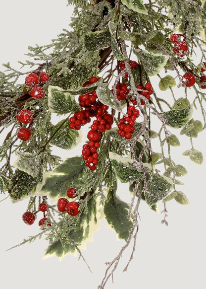Winter Frost Holly and Red Berry Holiday Wreath - 24"