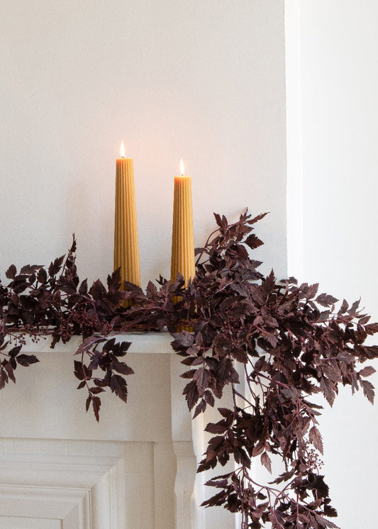 Tall Natural Beeswax Fluted Pillar Candle - 13.5"