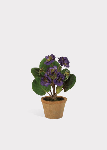 Purple Fake Potted African Violet Plant in Terra Cotta Pot - 8"