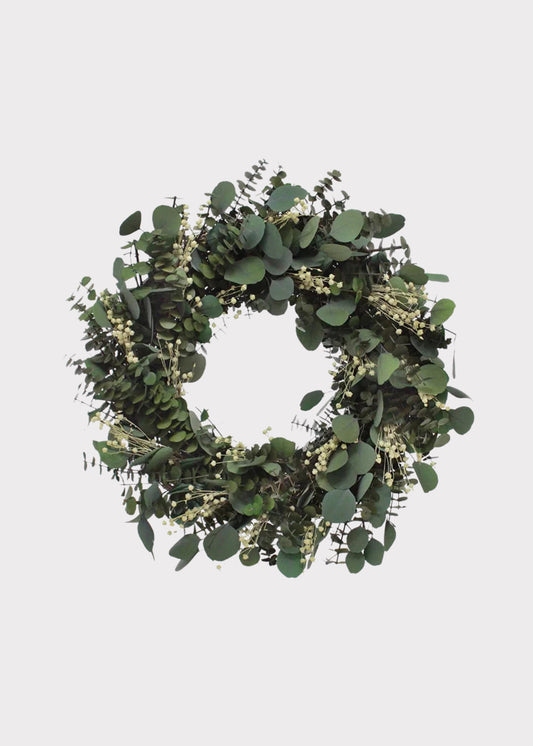 Preserved Eucalyptus Leaf and Flax Wreath - 22"