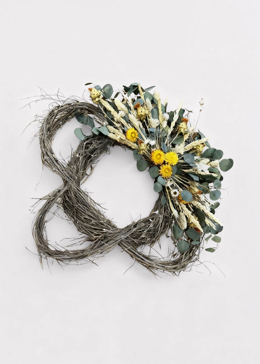 Green Dried Foliage and Orange Mixed Flower Wreath - 22"