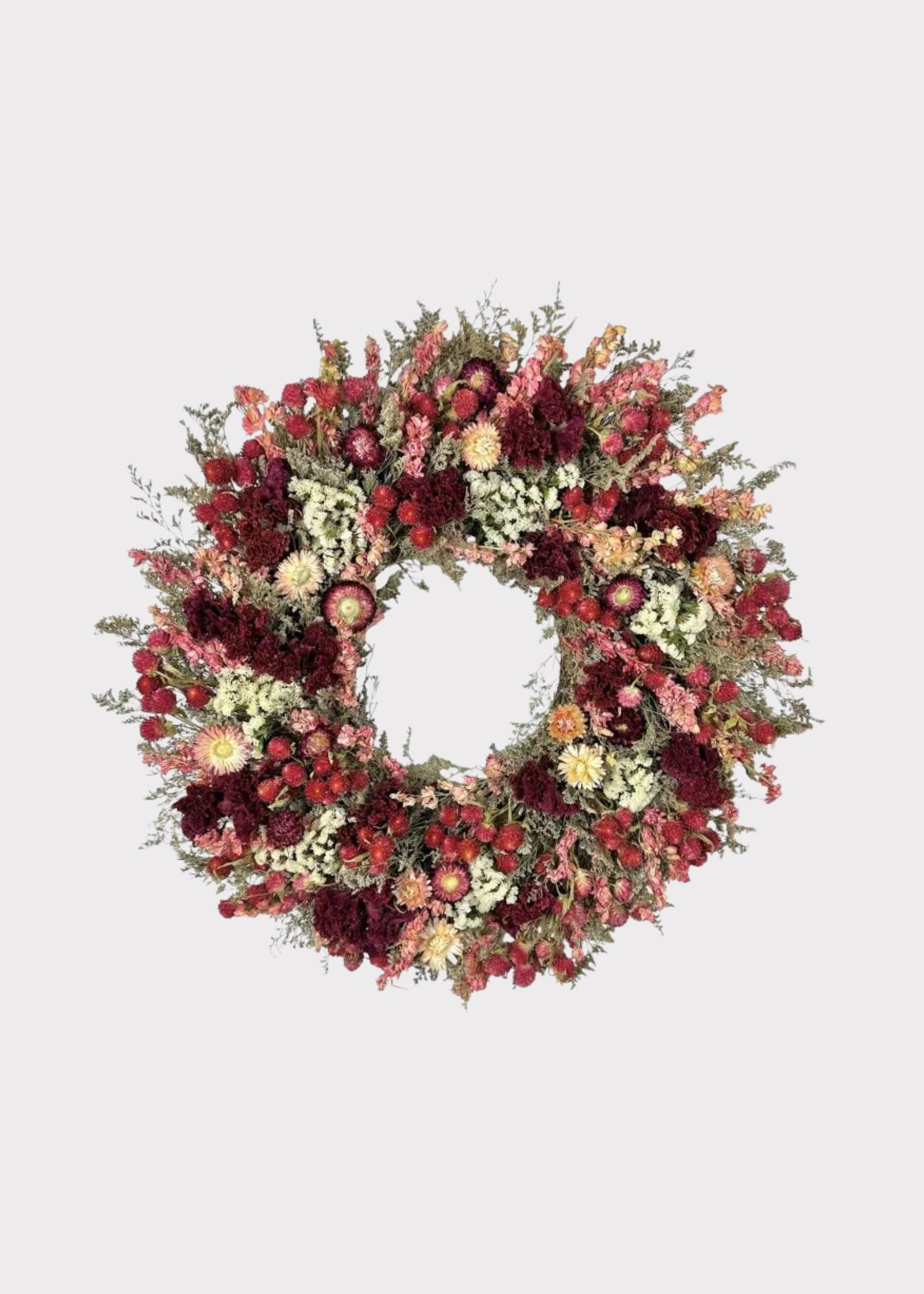 Pink and Red Mixed Dried Floral Wreath - 22"