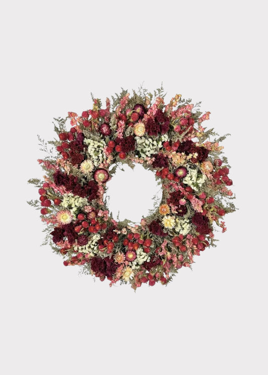 Pink and Red Mixed Dried Floral Wreath - 22"