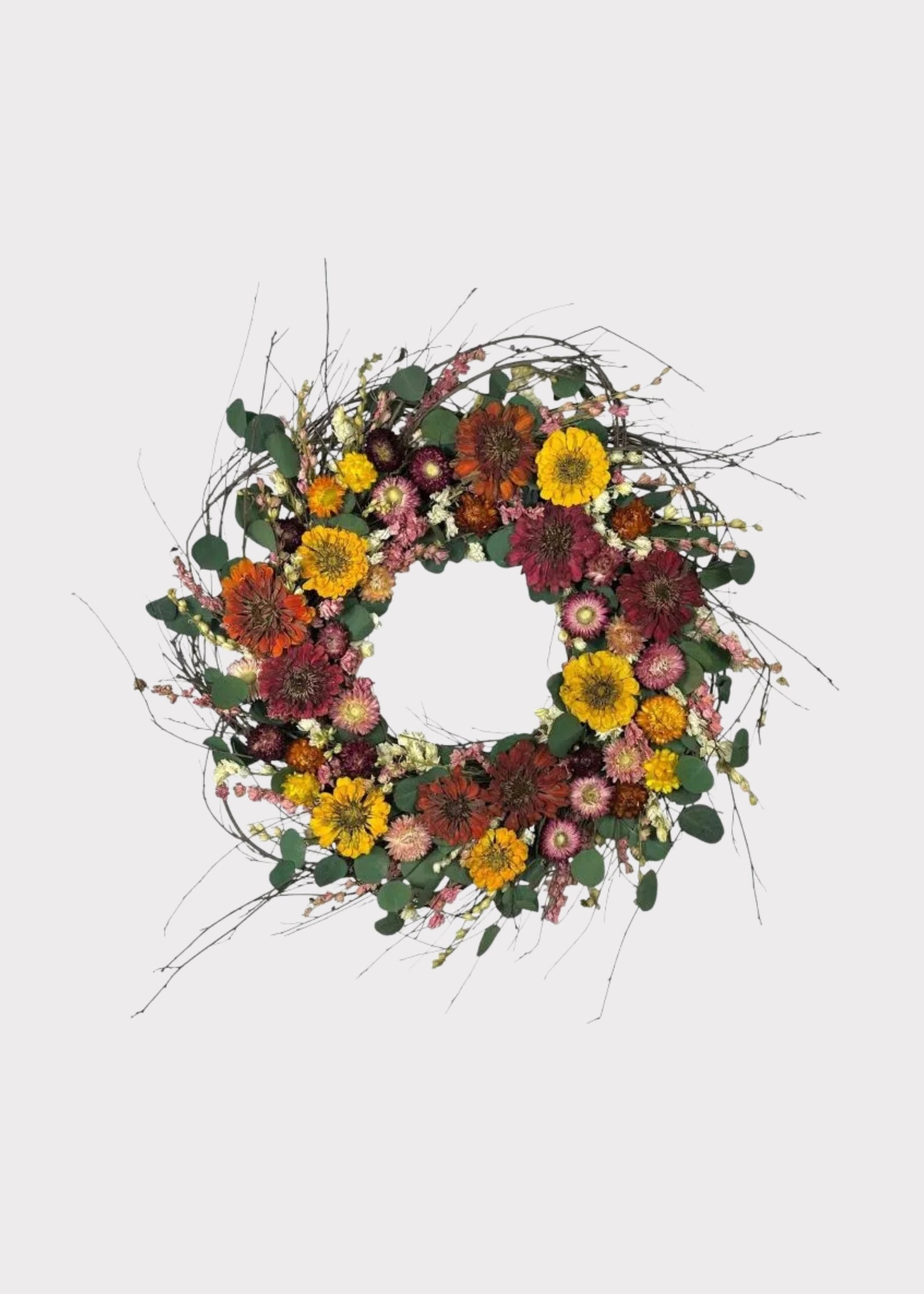 Preserved Zinnia Flower Wreath - 20"