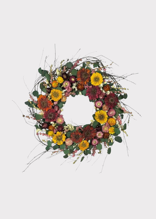 Preserved Zinnia Flower Wreath - 20"
