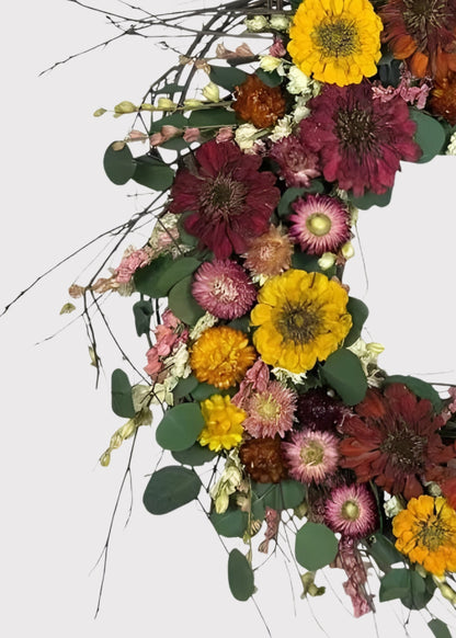 Preserved Zinnia Flower Wreath - 20"