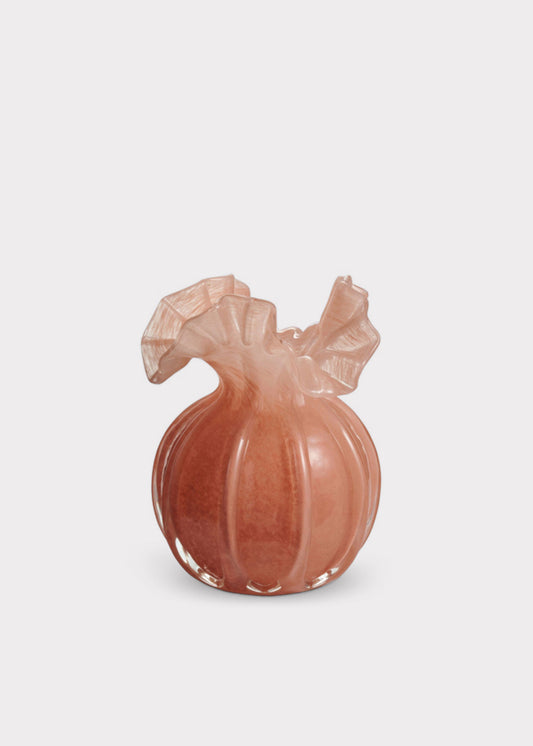 Glass Ruffle Flower Vase in Salmon Pink - 6.5"