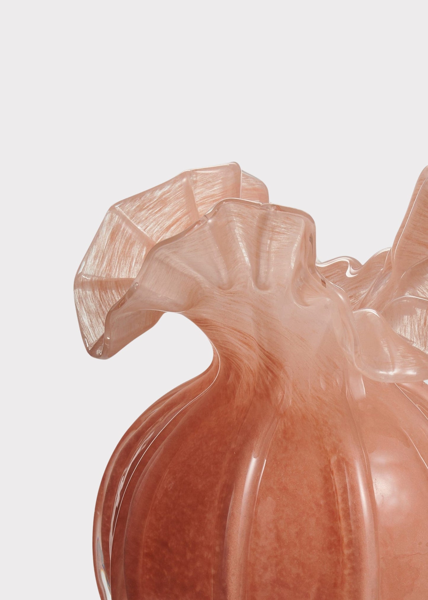 Glass Ruffle Flower Vase in Salmon Pink - 6.5"