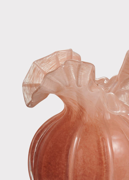 Glass Ruffle Flower Vase in Salmon Pink - 6.5"