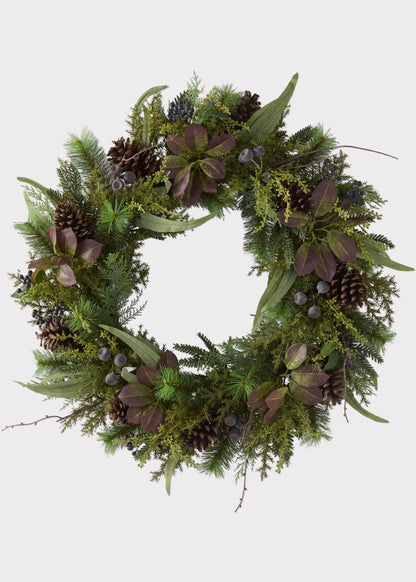 Deluxe Botanical Mulberry Leaf and Pine Wreath - 30.5"